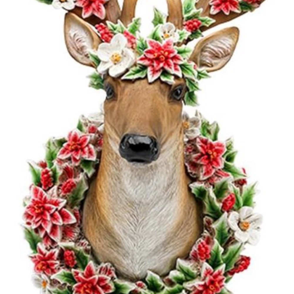 Festive Reindeer resin bust with Red and Green Accents